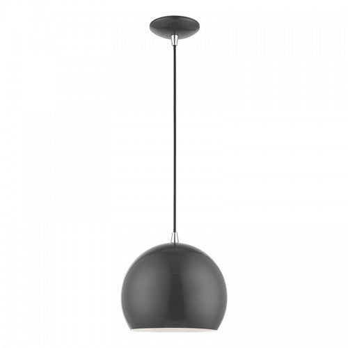 1 Light Shiny Dark Gray with Polished Chrome Accents Globe Pendant Pendant Livex