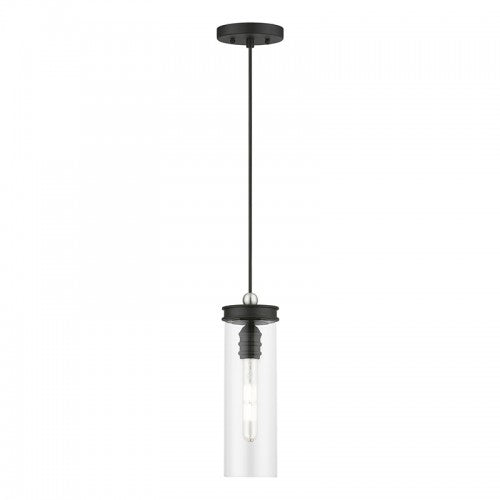 1 Light Black with Brushed Nickel Accent Mini Pendant Pendant Livex