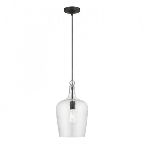 1 Light Black with Brushed Nickel Accent Single Pendant Pendant Livex