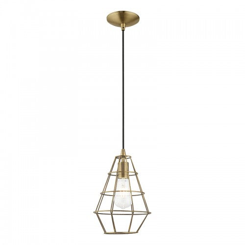 1 Light Antique Brass Single Pendant Pendant Livex