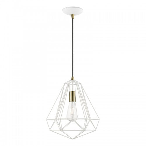 1 Light Textured White with Antique Brass Accents Pendant Pendant Livex