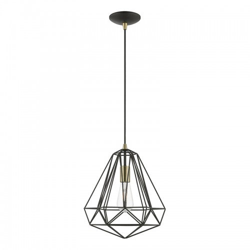 1 Light Textured Black with Antique Brass Accents Pendant Pendant Livex