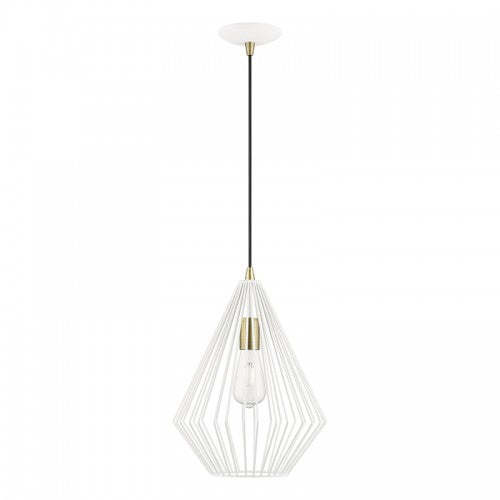 1 Light Textured White with Antique Brass Accents Pendant Pendant Livex