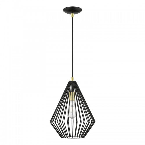 1 Light Shiny Black with Polished Brass Accents Pendant Pendant Livex