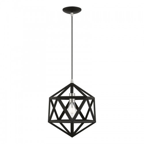 1 Light Black with Brushed Nickel Accents Pendant Pendant Livex