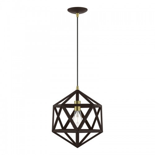 1 Light Bronze with Antique Brass Accents Pendant Pendant Livex