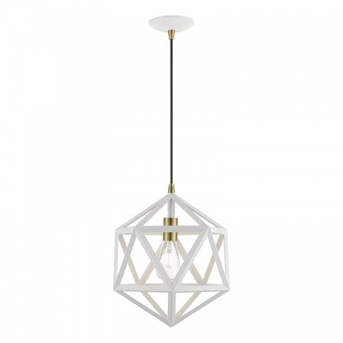 1 Light Textured White with Antique Brass Accents Pendant Pendant Livex