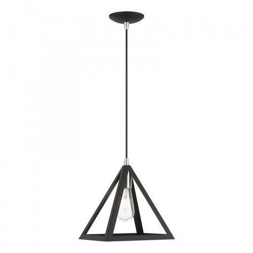 1 Light Black with Brushed Nickel Accents Pendant Pendant Livex