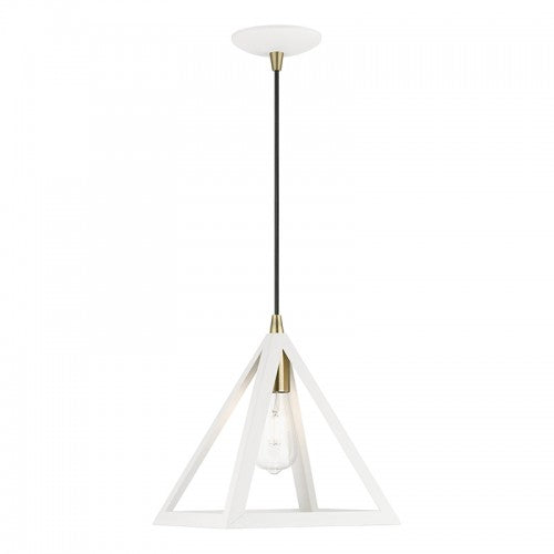 1 Light Textured White with Antique Brass Accents Pendant Pendant Livex