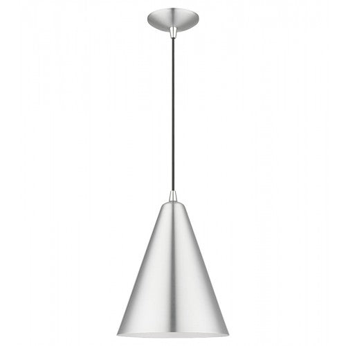 1 Light Brushed Aluminum Cone Pendant with Polished Chrome Accents Pendant Livex