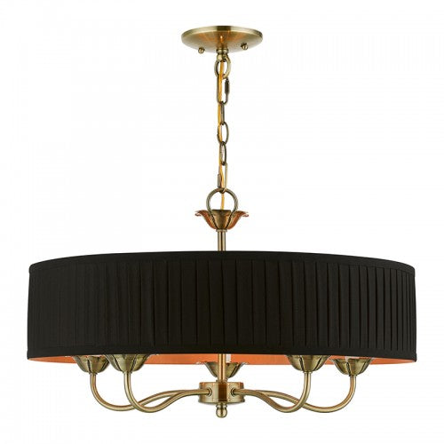 5 Light Antique Brass Pendant Chandelier Chandelier Livex