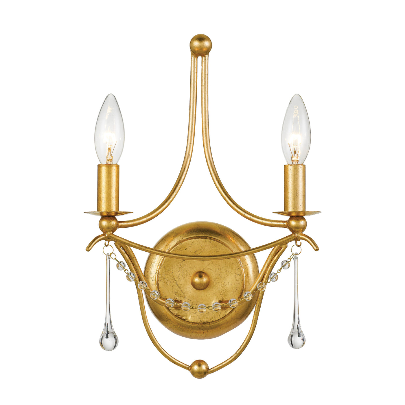 Metro 2 Light Antique Gold Sconce Wall Sconce Crystorama