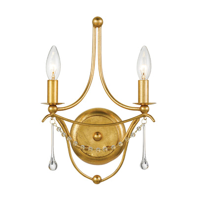 Metro 2 Light Antique Gold Sconce Wall Sconce Crystorama