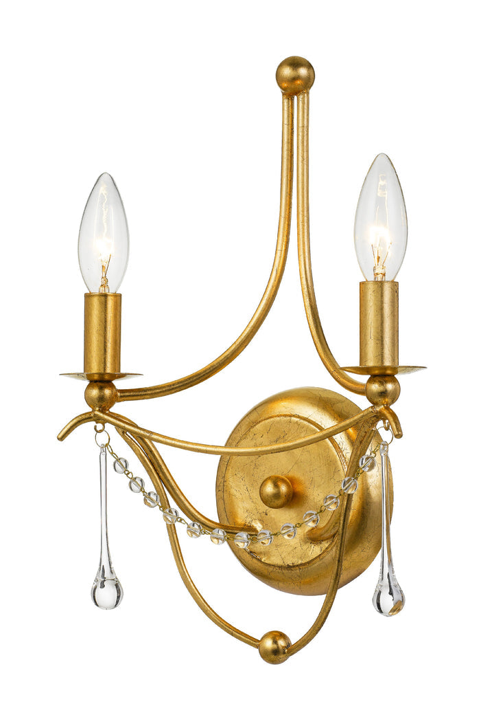 Metro 2 Light Antique Gold Sconce Wall Sconce Crystorama