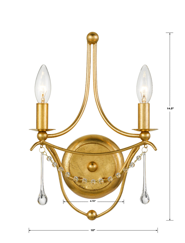 Metro 2 Light Antique Gold Sconce Wall Sconce Crystorama