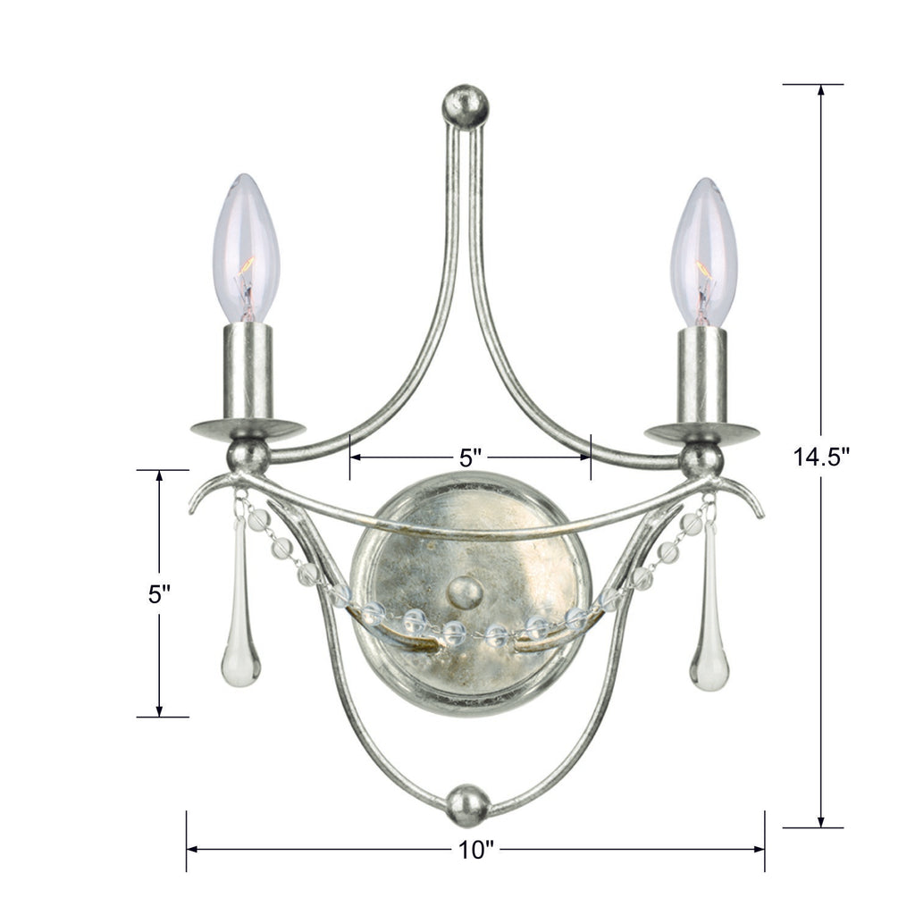 Metro 2 Light Antique Silver Sconce Wall Sconce Crystorama