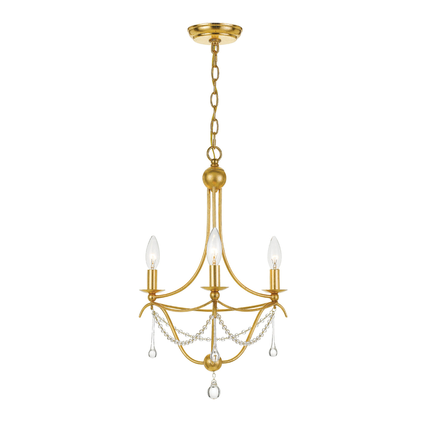 Metro 3 Light Antique Gold Mini Chandelier Chandelier Crystorama