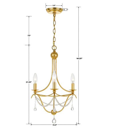 Metro 3 Light Antique Gold Mini Chandelier Chandelier Crystorama