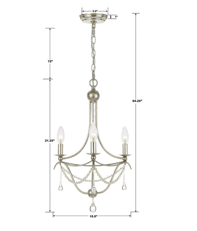 Metro 3 Light Antique Silver Mini Chandelier Chandelier Crystorama