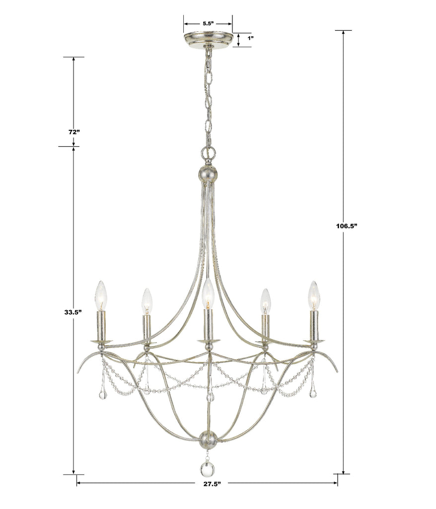 Metro 5 Light Crystal Beads Antique Silver Chandelier Chandelier Crystorama