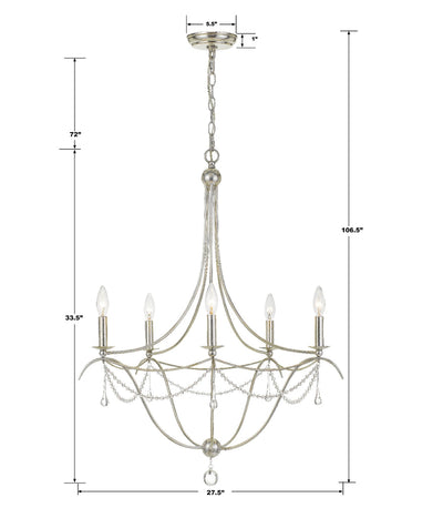 Metro 5 Light Crystal Beads Antique Silver Chandelier Chandelier Crystorama