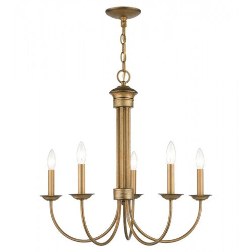 5 Light Antique Gold Leaf Chandelier Chandelier Livex