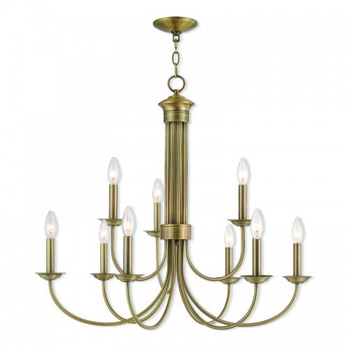 9 Light Antique Brass Chandelier Chandelier Livex