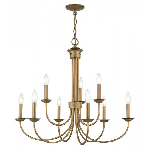 9 Light Antique Gold Leaf Large 2-Tier Chandelier Chandelier Livex