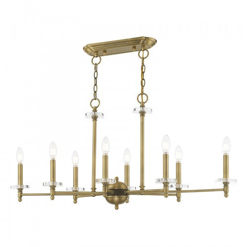 8 Light Antique Brass Linear Chandelier Linear Livex