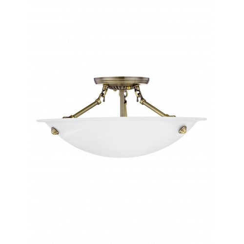 3 Light Antique Brass Ceiling Mount Semi Flush Livex