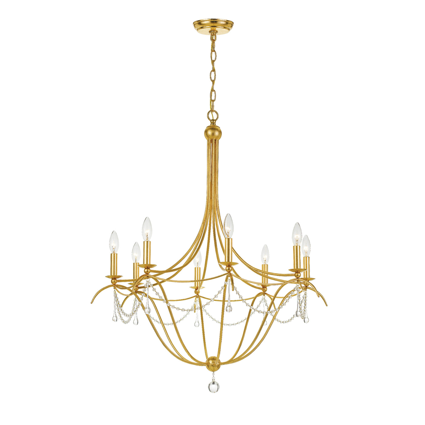 Metro 8 Light Crystal Beads Antique Gold Chandelier Chandelier Crystorama