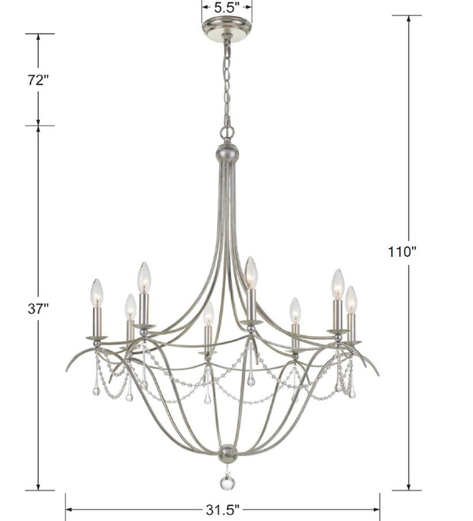 Metro 8 Light Crystal Beads Antique Silver Chandelier Chandelier Crystorama