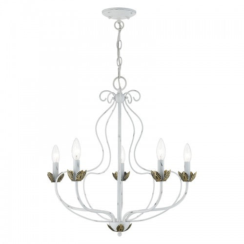 5 Light Antique White Chandelier Chandelier Livex