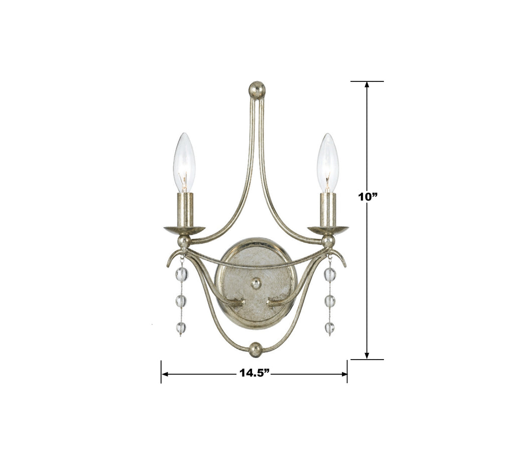 Metro 2 Light Antique Silver Sconce Wall Sconce Crystorama