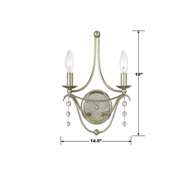 Metro 2 Light Antique Silver Sconce Wall Sconce Crystorama