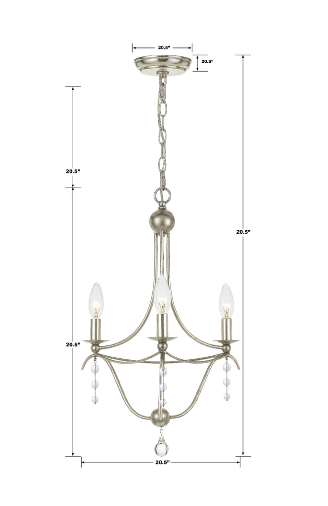 Metro 3 Light Antique Silver Mini Chandelier Chandelier Crystorama