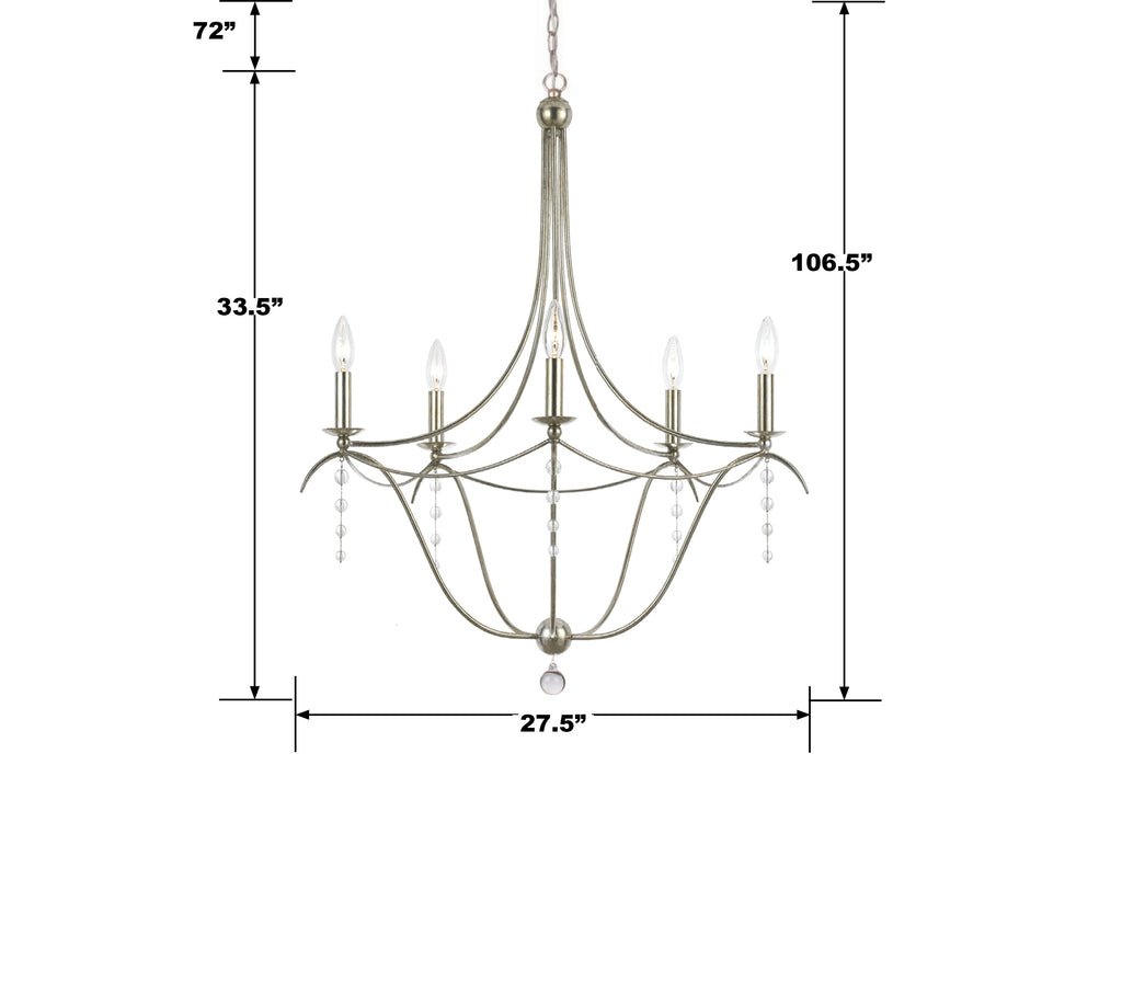 Metro 5 Light Crystal Antique Silver Chandelier Chandelier Crystorama