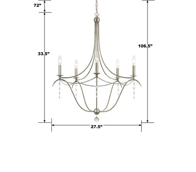 Metro 5 Light Crystal Antique Silver Chandelier Chandelier Crystorama