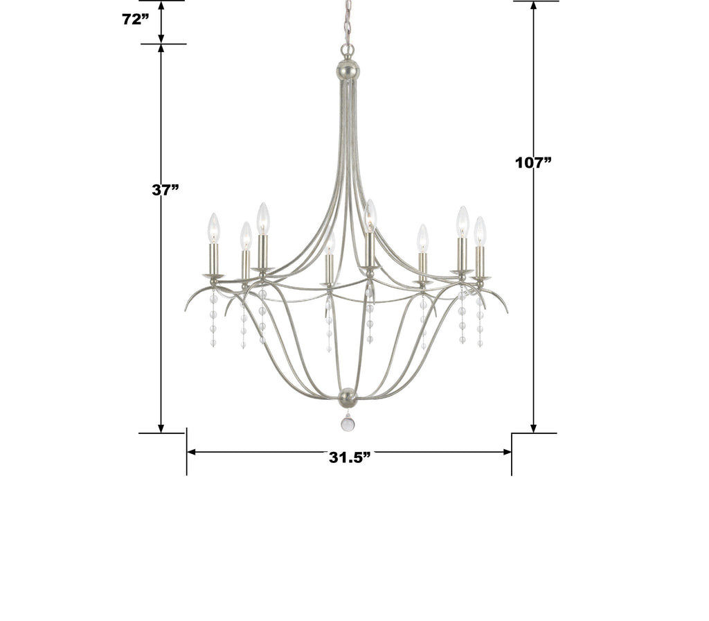 Metro 8 Light Antique Silver Chandelier Chandelier Crystorama