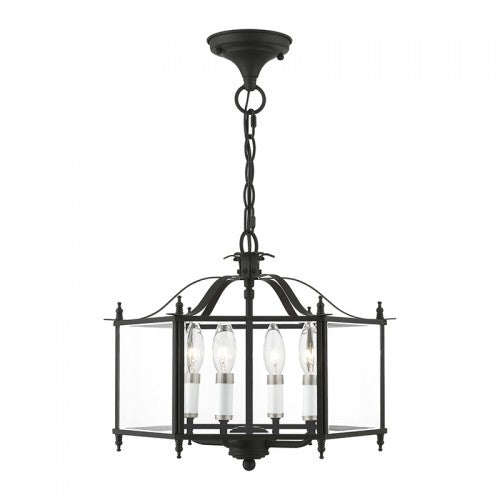 4 Light Black with Brushed Nickel Accents Convertible Pendant / Semi-Flush Pendant Livex