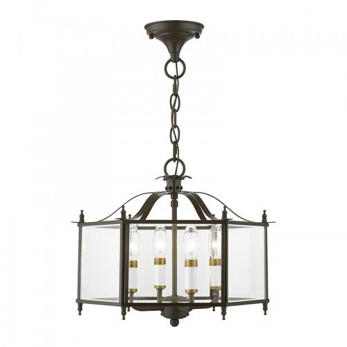 4 Light English Bronze with Antique Brass Accents Convertible Pendant / Semi-Flush Pendant Livex