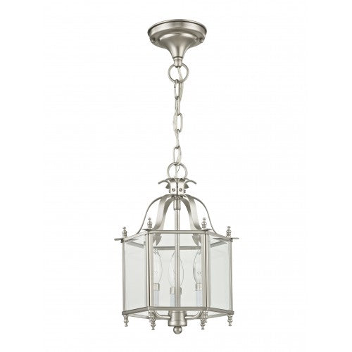 3 Light Brushed Nickel Chain Hang/Ceiling Mount Pendant Livex