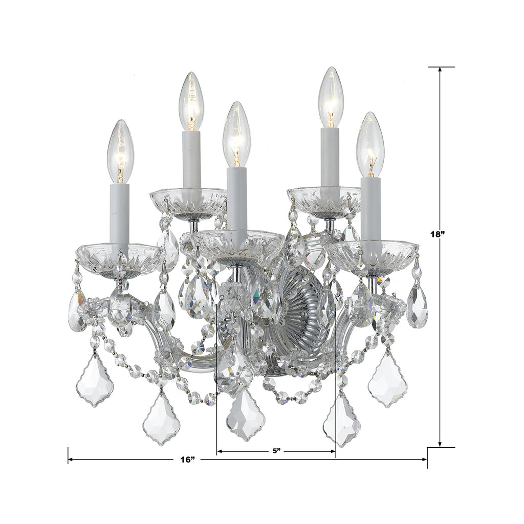 Maria Theresa 5 Light Hand Cut Crystal Polished Chrome Sconce Wall Sconce Crystorama