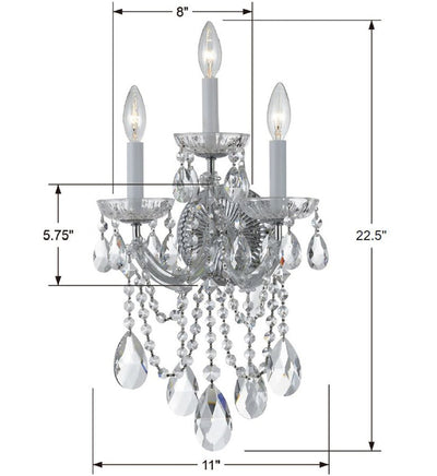 Maria Theresa 3 Light Hand Cut Crystal Polished Chrome Sconce Wall Sconce Crystorama