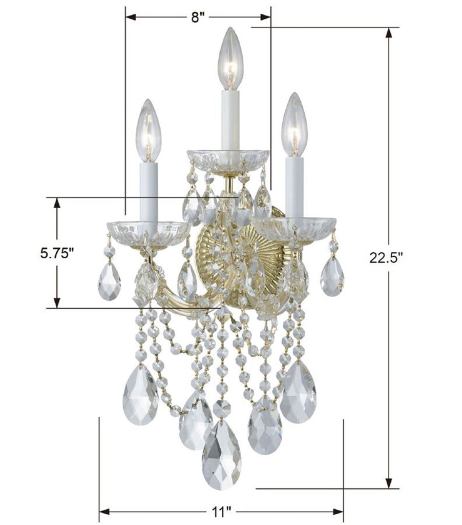 Maria Theresa 3 Light Hand Cut Crystal Gold Sconce Wall Sconce Crystorama