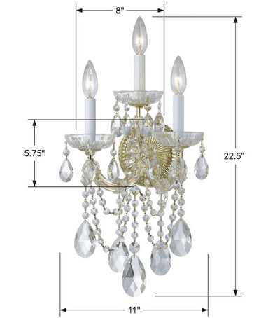 Maria Theresa 3 Light Hand Cut Crystal Gold Sconce Wall Sconce Crystorama