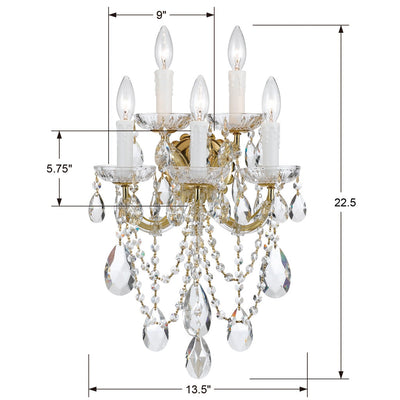 Maria Theresa 5 Light Hand Cut Crystal Gold Sconce Wall Sconce Crystorama