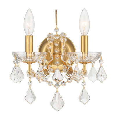 Filmore 2 Light Hand Cut Crystal Antique Gold Sconce Wall Sconce Crystorama