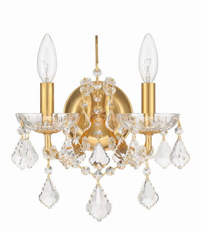 Filmore 2 Light Hand Cut Crystal Antique Gold Sconce Wall Sconce Crystorama