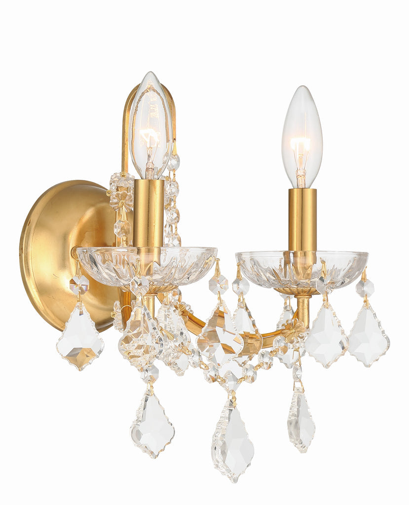 Filmore 2 Light Hand Cut Crystal Antique Gold Sconce Wall Sconce Crystorama